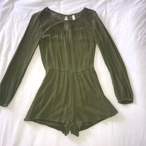 Olive Green Lace-Top Romper